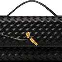 JYG Woven Handbag for Women Fashion Evening Shoulder Bag PU Leather Handmade Clutch Purse Casual Crossbody Bags 2024 (Dark Black)