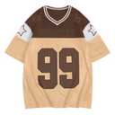 SOLY HUX Men's Short Sleeve Letter Graphic Tees Crew Neck Drop Shoulder Jersey Tee Shirt Streetwear Brown Letter Medium
