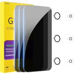 PEHAEL 3+3 Pack for iPhone Air/17 Air Privacy Screen Protector with Camera Lens Protector Full Coverage Anti-Spy Tempered Glass Film 9H Hardness Easy Installation Bubble Free [6.5 inch]