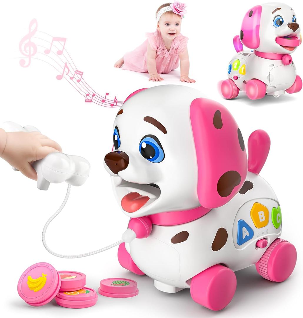 Musical Toys for 1 Year Old Girl Gifts, Bilingual Baby Toys 6-12-18 Months, First 1st Birthday Girl Gifts, Learning Educational Toddlers Puppy for 1 Year Old Boy Present (Pink)