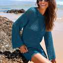 Prinbara Crochet Cover Up for Women Swimsuit Summer Bathing Suit 2025 Swim Hollow Out Bikini Swimwear Mesh Knit Beach Dress Cyan Small (Blue, S)