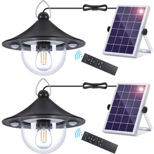 ropelux Solar Shed Indoor Outdoor Lights with 3000LM 5 Modes 3 Color Temperatures, Waterproof Solar Powered Motion Sensor Pendant Light with Remote for Barn Gazebo, 2 Pack