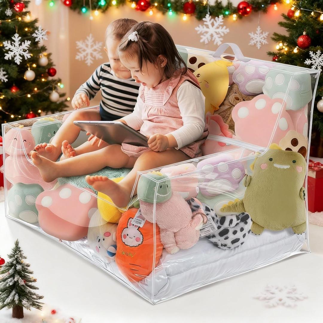 Stuffed Animal Storage Bean Bag Chair Sofa Cover Zipper Large Transparent PVC Stuffed Animal Organizer Bean Bag Seat Only for Organizing Rooms Plush Toys When Filled(38 Inch,Sofa Style)