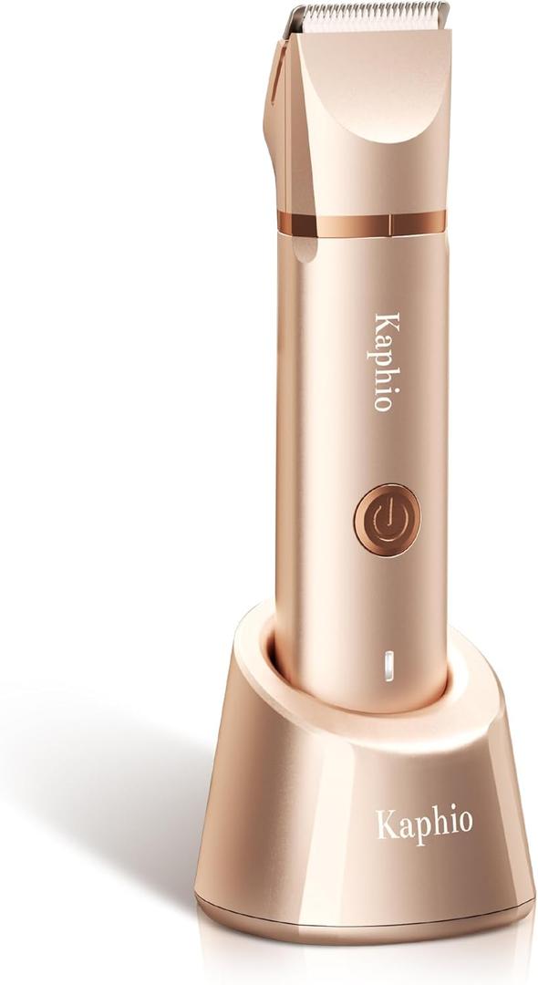 Bikini Trimmer for Women with Dual Head - IPX7 Waterproof & Painless Eletctric Razors for Public Hair - Eletric Shaver for Underarm Leg Body (Gold)
