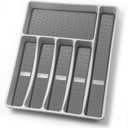Silverware Organizer with Cutlery IconsSilverware Tray for Kitchen DrawerPlastic Flatware Tableware Cultery Drawer Organizer Utensil Organizer with Non-slip TPR Linings6-Compartment (Light Grey-Large)