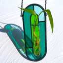 LITMIND Stained Glass Plant Propagation Station, Hanging Hydroponic Planter Terrarium with 2 Glass Tubes - Perfect for Home & Garden Dcor (Style C01 (Aqua Green))