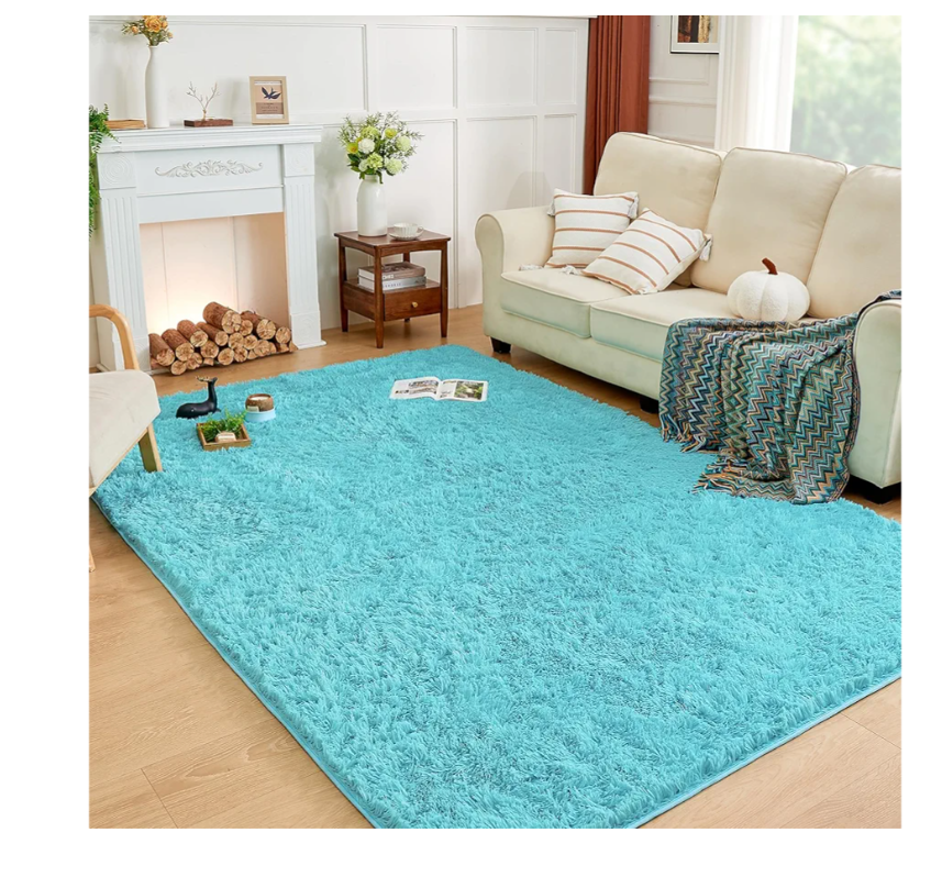 Andency Blue Area Rugs 9x12 for Living Room Home Decor, Large Shaggy Bedroom Carpet, Non-Slip Big Shag Indoor Thick Soft Fluffy Furry Fur Area Rugs for Kids Dorm Nursery Aesthetic
