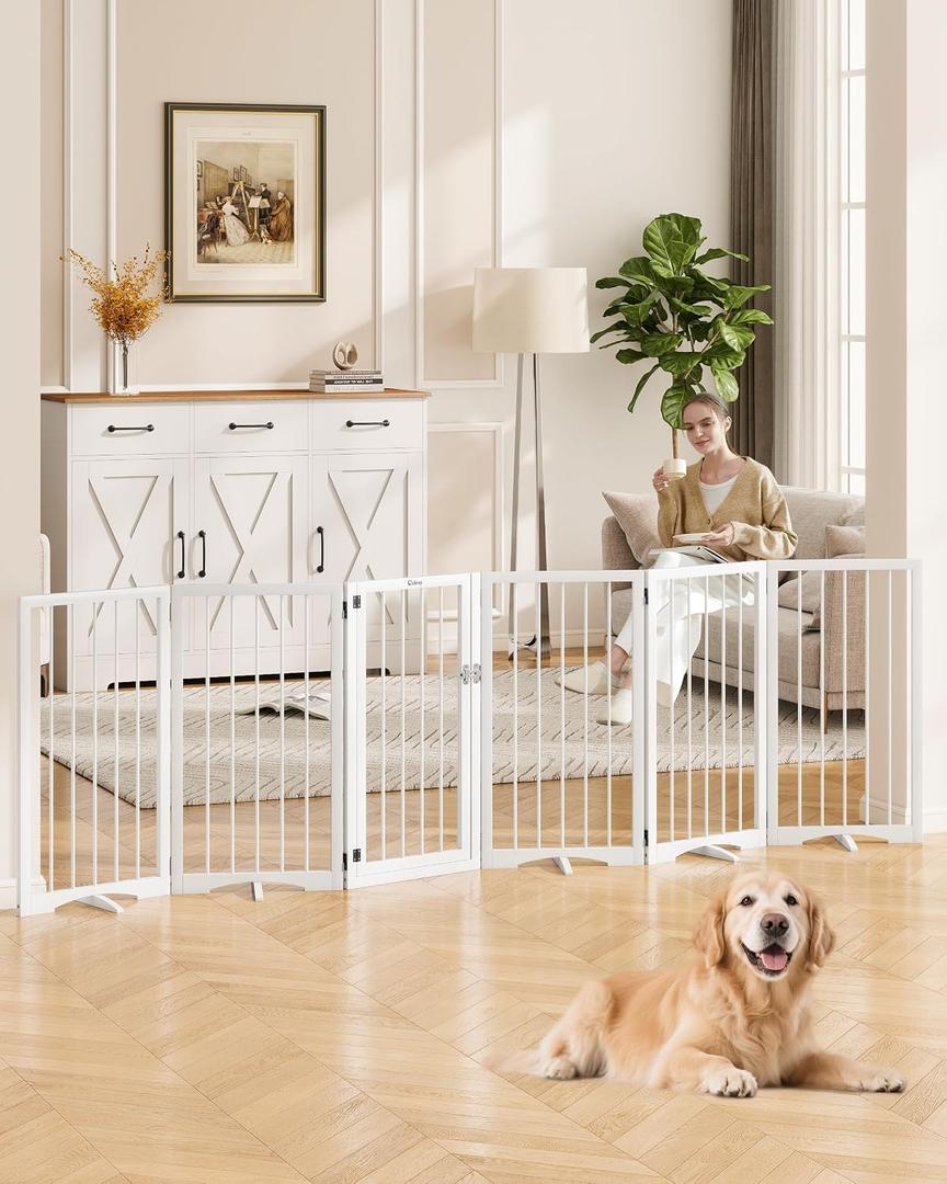 32" Extra Tall Free Standing Dog Gate Indoor, Foldable Pet Gate, 6-Panel, 32"Tall