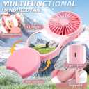 Handheld Mini Fan 3 Speed Portable Fan with Makeup Mirror LED Light Desktop Support, USB Rechargeable for Travel/Summer/Lash/Concerts/Women Girl Gifts (Pink)
