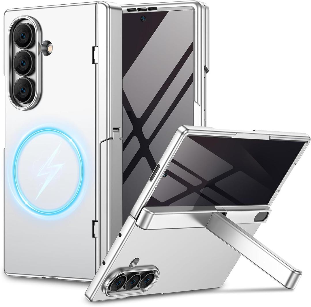 for Samsung Galaxy Z Fold 7 Case with Privacy Screen Protector, [Compatible with Magsafe] [Hidden Kickstand][Hinge Protection] Full Body Hard Shockproof Slim Phone Cover for Z Fold 7 - Silver