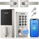 Philips WiFi Keypad Door Lock with Handle, Built-in WiFi, APP Remote Control, Voice & Fingerprint Unlock, Smart Locks for Front Door with Auto Lock, Keyless Entry Deadbolt, Satin Nickel