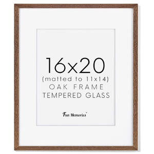 Fun Memories 16x20 Picture Frame for Wall, Real Oak Wood Frames 16 by 20, 16x20 Frame Matted to 11x14, Tempered Glass, 16 x 20 Wood Frame, 16"x20" Poster Frame, Walnut Color, 1 Pack 
