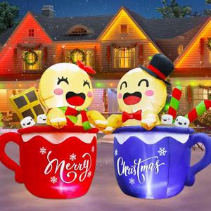 Joliyoou 4.5FT H Set of 2 Christmas Inflatable Decorations, Blow Up Girl & Boy Gingerbread Men Inside The Mark Cups, Xmas Lighted Blowups for Winter Holiday Displays Yard Lawn Garden Decor