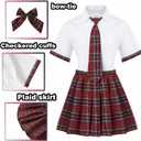 Women School Girl Outfits Set School Girl Costume Top With Mini Pleated Skirt (White, XL)