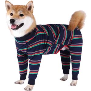 Xqpetlihai Dog Onesie Surgery Recovery Suit for Medium Large Dogs Recovery Shirt for Abdominal Wounds or Skin Diseases Bodysuit Dogs Pajamas (S,S) (Small (Pack of 1), STRIP)