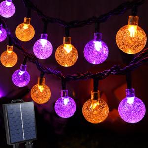 Joomer Orange Purple Halloween Solar Lights - 72FT 100LED Solar String Lights Outdoor, Waterproof Crystal Globe Lights with 8 Modes for Patio, Garden, Halloween Decor Joomer Orange Purple Halloween Solar Lights - 72FT 100LED Solar String Lights Outdoor, Waterproof Crystal Globe Lights with 8 Modes for Patio, Garden, Halloween Decor