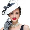 FADVES Fascinators Pillbox Hat Weddings Women Straw Fedora Vintage Sinamay Base Hats (Large, Black)