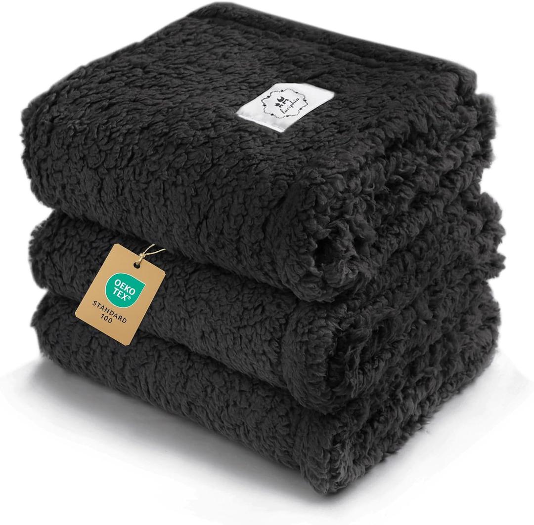 1 Pack 3 Calming Blankets Fluffy Premium Fleece Pet Blanket Soft Sherpa Throw for Dog Puppy Cat Black Large (41"x31")
