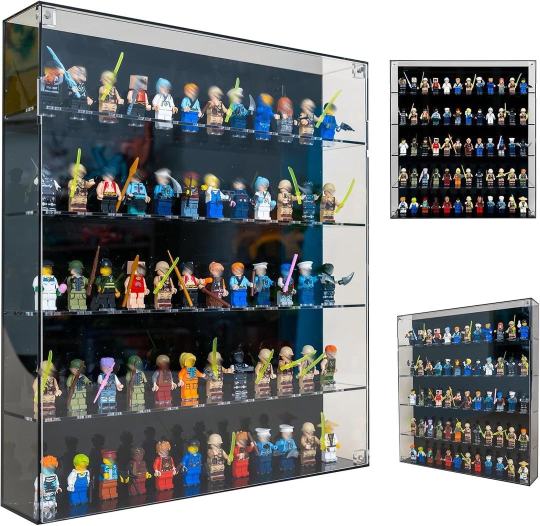 Acrylic Display Case for Minifigure - 360° View Wall Mount Cabinet
for 60 Building Block Figures, Minifigure Showcase Cabinet Compatible with Lego Miniatures & Collectibles, Dust-Proof