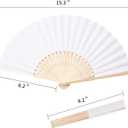 Sepwedd 50pcs White Paper Hand Fan Bamboo Folding,Handheld Paper Folded for Wedding Party and Home Decoration