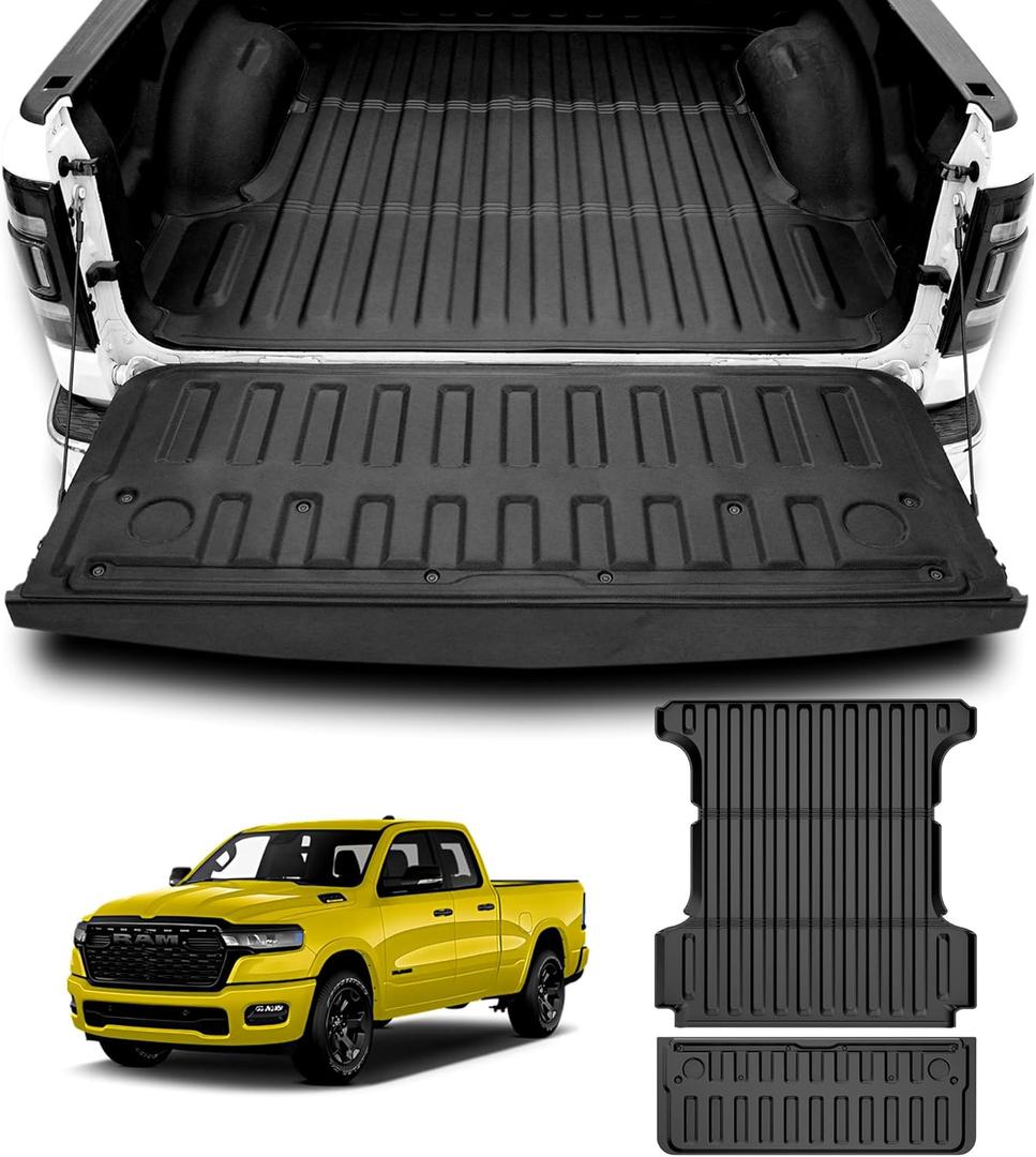 TTX LIGHTING 5.7FT Truck Bed Mat & Tailgate Mat Fit for 2019-2025 Dodge Ram 1500 (NOT for 1500 Classic) Accessories Not for Rambox - All Weather TPE Heavy Duty Pickup Bed Liner