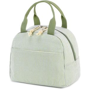Bluboon Lunch Box for Women Cute Lunch Bag Reusable Insulated Lunch Bags Large Capacity Lunchbox Cooler for Work Picnic or Travel gifts for women (A Sage Green White Stripes)