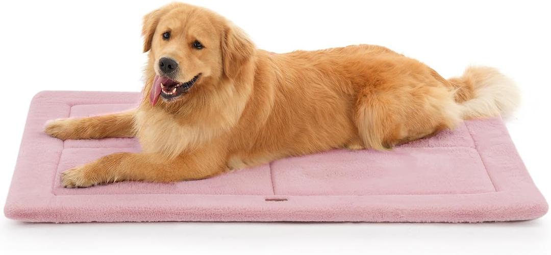 Made4Pets Dog Crate Pad Bed for Large Dogs, Washable & Reversible, Anti-Slip Kennel Mat for Cozy Sleeping, Soft Fluffy Dog Bed for Indoor & Outdoor Use, 44"x32", Pink