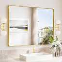 TokeShimi Brushed Gold Bathroom Mirror,40x30 Large Bathroom Mirror Rectangle, Aluminum Vanity Mirror Bathroom Wall with Tempered Glass, Modern Gold Mirror Framed(Horizontal/Vertical)