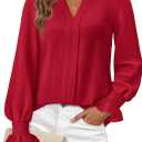 Okiwam Womens Long Sleeve Tops V Neck Shirts Dressy Casual Blouses Business Work Clothes 2026 Fall Fashion Outfits (Large, Red)