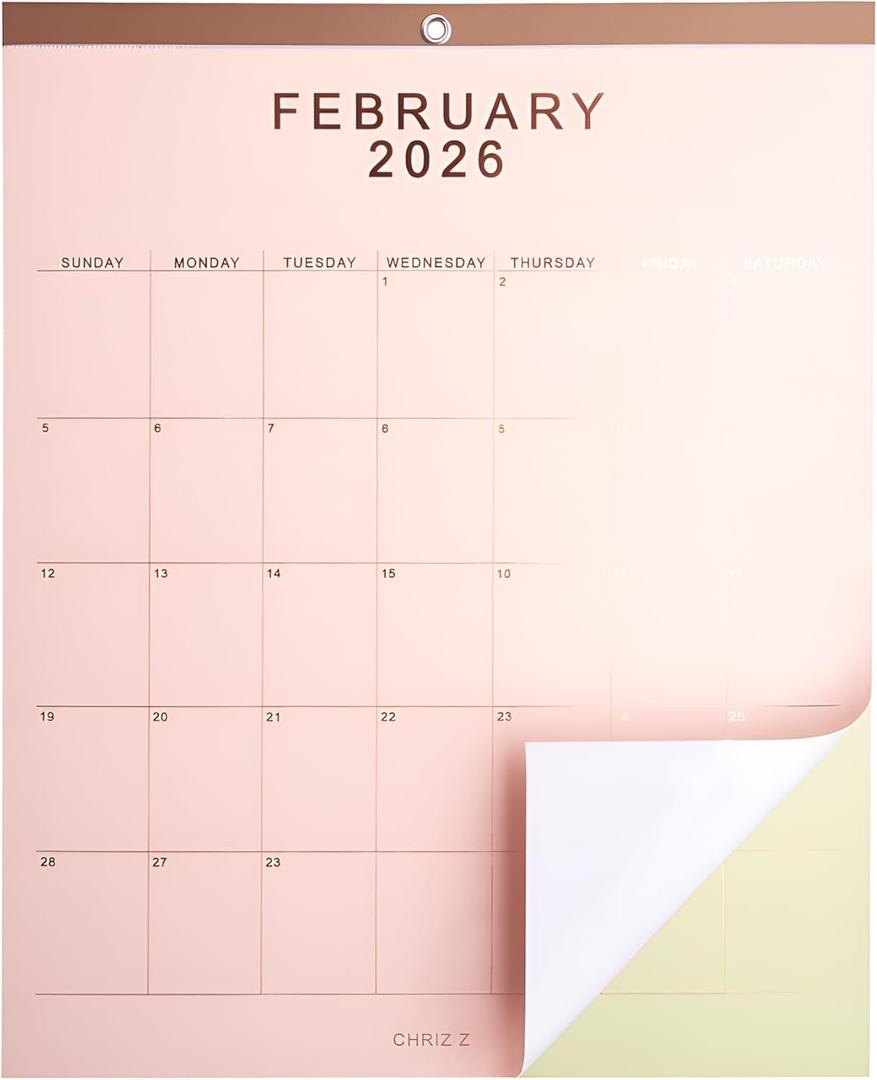 2026 Wall Calendar - 12" x 15" Rose Gold Foil Lettering Monthly Planning Hanging Peel Off Large Print Wall/Desk Calendar on Pastel Multi-Color Paper - January 2026 to December 2026 (6-Color)