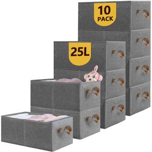 10 Pack Large Capacity Storage Bins Closet Organizer System, Sturdy Foldable Storage Boxes for Organizing Clothing, Sheets, Toys, Wardrobe - Closet Organizers and Storage