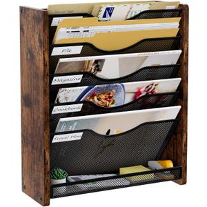 Wall File Organizer,6 Tier Mesh Mail Organizer Wall Mounted,Hanging File Holder,Magazine Rack for Documents,Magazine,Literature,File,Mails,Envelopes
