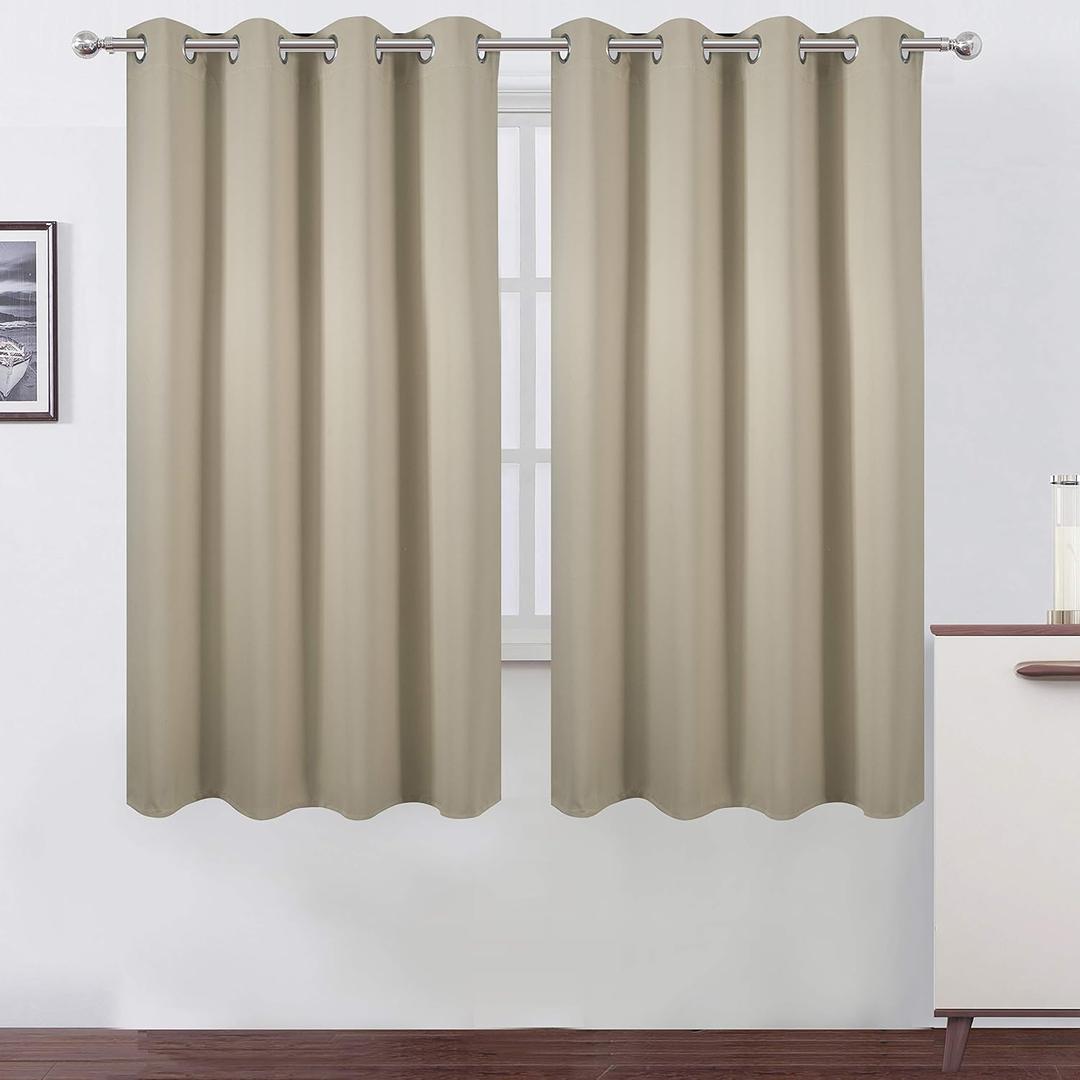 LEMOMO Beige Thermal Blackout Curtains/52 x 63 Inch/Set of 2 Panels Room Darkening Curtains for Bedroom