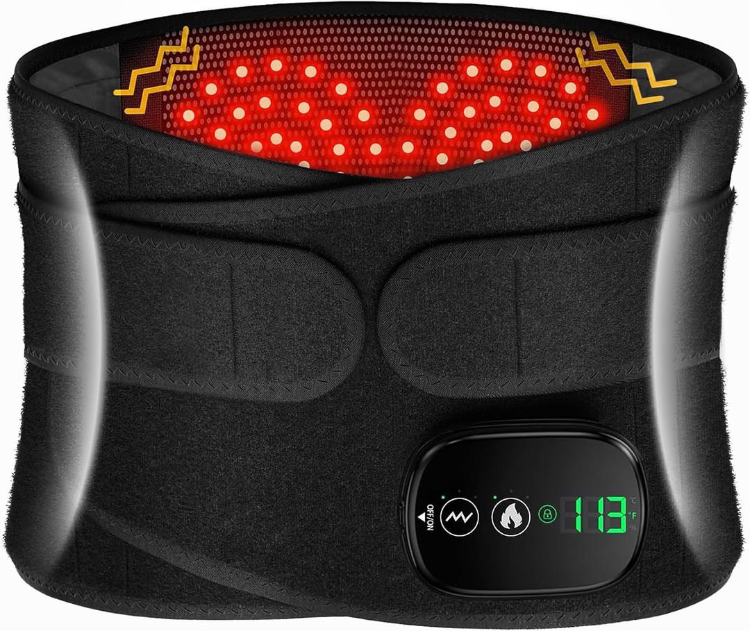 Lower Back Massager with Heat, Heating Pad for Back, Stomach Heating Pad, Waist Belt Wrap with Heat Vibration 3 Levels Adjustable, Touchscreen Control, Adjustable Size, Gifts for Dad Mom (Black)