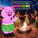 OurWarm 5FT Hawaiian Tropic Luau Party Decorations Inflatable Pig with Built-in LED Lights & Blower, Summer Blow Up Pig Dancing in Hula Skirt, Tropical Inflatable for Yard Garden Beach Outdoor Decor