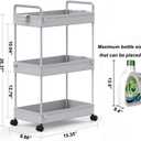 SOLEJAZZ 3 Tier Rolling Storage Cart with Wheels Slim Craft Nail Makeup Snack Art Baby Utility Cart Organizer on 2 Lockable Wheels for Bathroom Laundry Room Kitchen Bedside Narrow Spaces, Gray