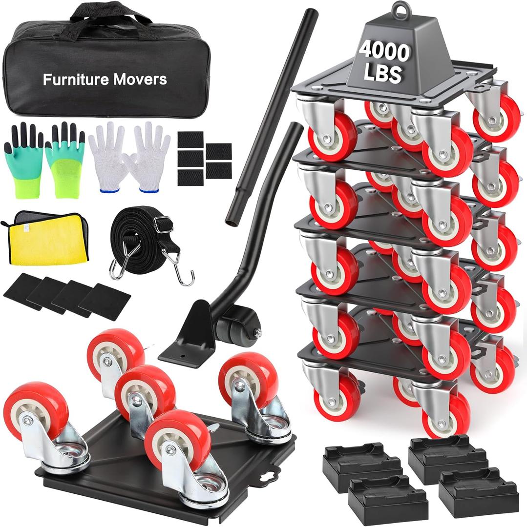 Heavy Duty Furniture Dolly with 5 Wheels, 4000 lbs Load Capacity for Easy Moving and Storage, Furniture Lift Mover Tool Set Perfect for Heavy Home or Office - Made of Premium Carbon Steel6 Packs