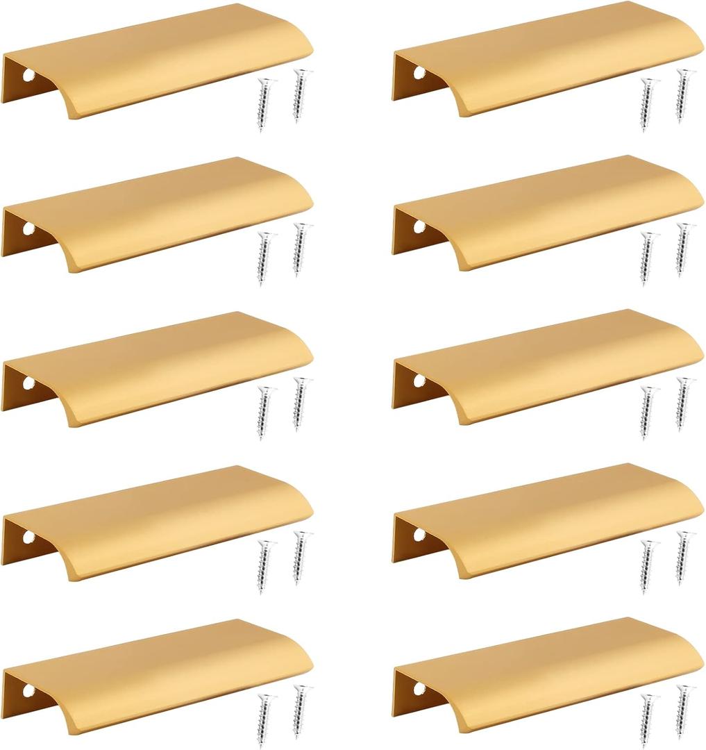 10Pcs Modern Finger Edge Pulls, 120mm/ 4.72inch Aluminum Hidden Tab Pull Handles, Rose Gold Concealed Finger Drawer Handles for Cabinet, Kitchen, Closet, Wardrobe, Door (Gold (More Copper))