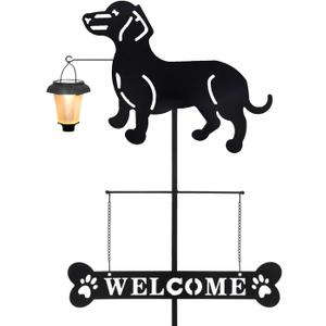 BAYN Solar Dachshund Silhouette Dog Breed Welcome Sign with a Lantern Outdoor Decorative Garden Stakes for Yard, Lawn, Patio, Pathway BAYN Solar Dachshund Silhouette Dog Breed Welcome Sign with a Lantern Outdoor Decorative Garden Stakes for Yard, Lawn, Patio, Pathway