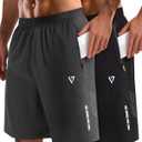2 Pack Mens Athletic Shorts Quick Dry 7 Inch Running Shorts Breathable Mesh Gym Workout Shorts with Zipper Pockets (Large, Black&dark Gray)