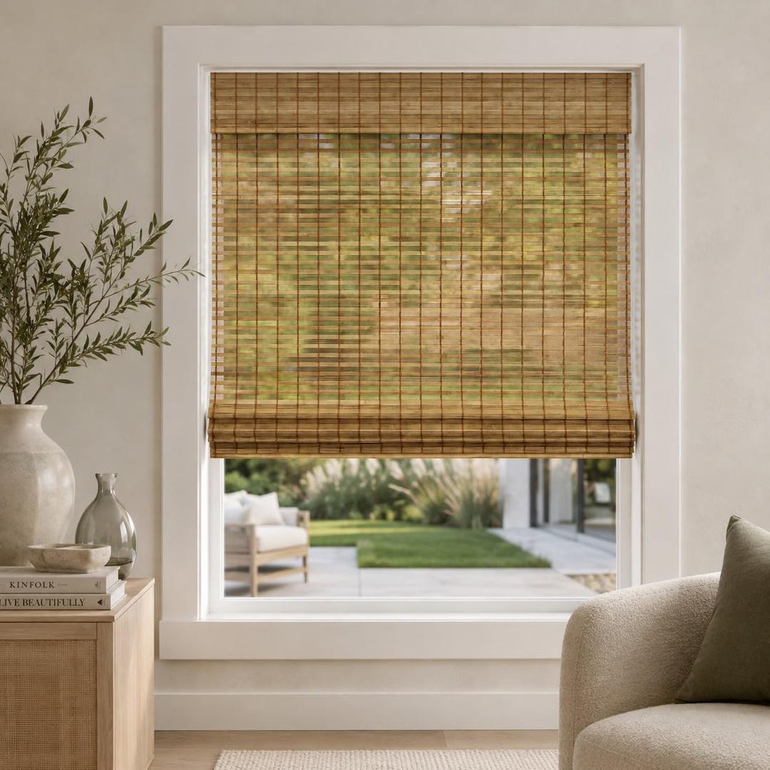 CHICOLOGY Cordless Bamboo Roman Shade, Woven Wood, Squirrel 31"x48"