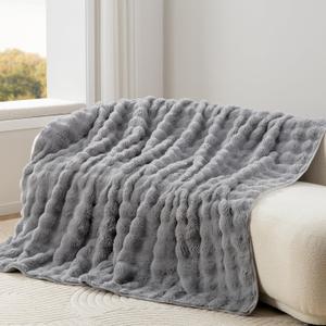 Berkshire Faux Fur & Velisse Reversible Throw - Ultra Soft Plush Blanket for Couch and Bed, Luxury Fluffy Sofa Decor, 60" x 90", Chateau Grey