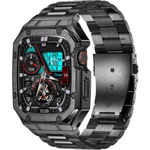 BAITEYOU Stainless Steel Watch Band with Case Compatible with Apple Watch Series SE 3 2 1/6 5 4 (40mm) Series 9 8 7 3 2 1 (41mm 38mm), Metal Protective Bumper Cover for iWatch Bands Men (Black)