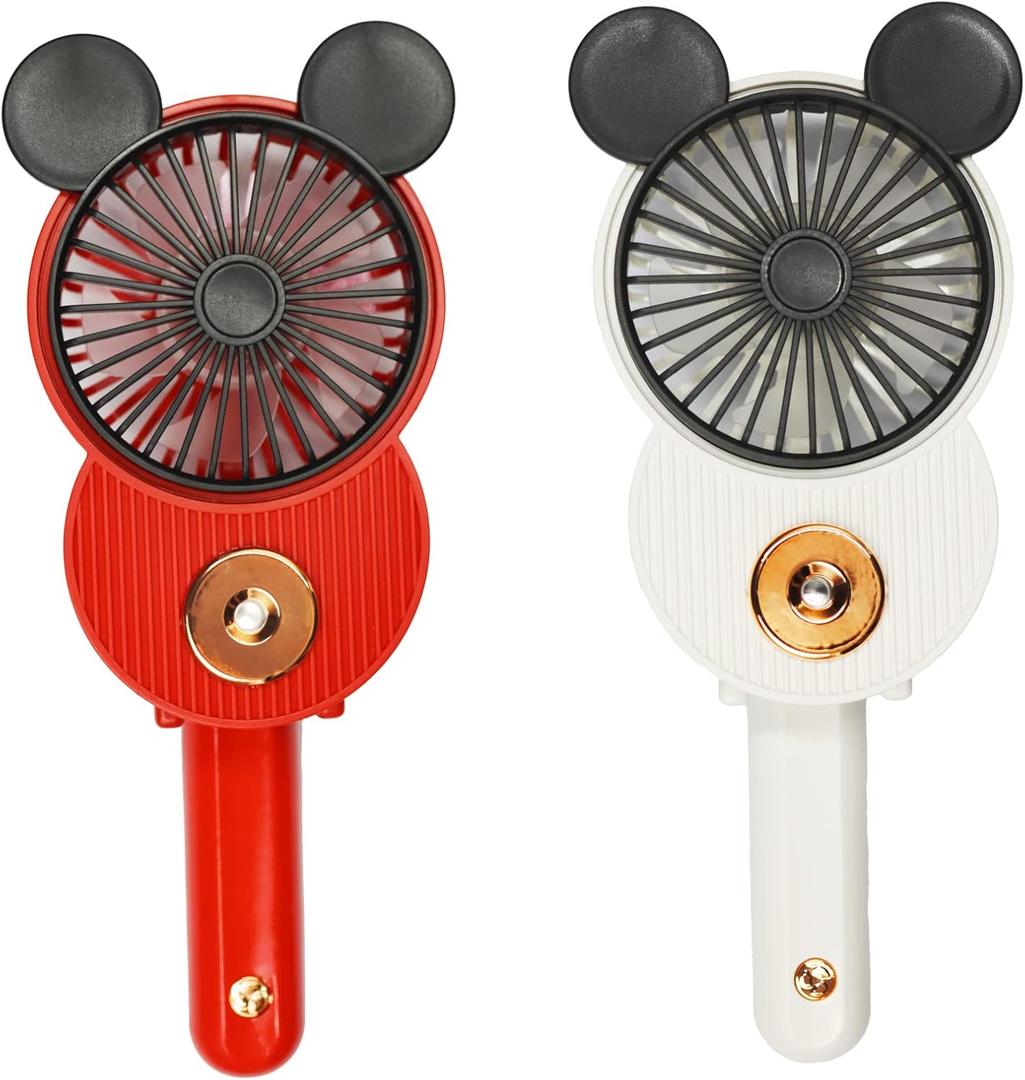 LACOVIA Cute Mouse Misting Mini Fan, Handheld Portable USB Rechargeable Fan with 3 Adjustable Speeds, Foldable For Travelling(Red&White)