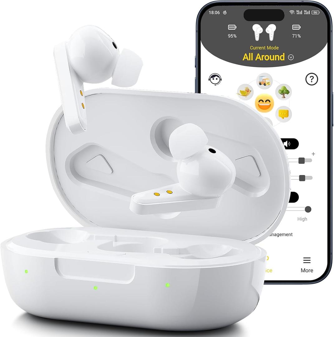 Kingwell OTC Hearing Aids Rechargeable, Bluetooth Hearing Aids for Seniors with Smart App Enabled Calls On iOS/Android, Authentic Sound Quality, 32 DSP Channel Noise Cancellation (Slightly Larger, White)