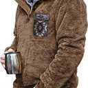 Beotyshow Mens Aztec Fleece Jackets Fuzzy Sherpa Pullover Sweatshirts Winter Coats Western Vintage Sweaters with Pocket (XX-Large, Coffee)