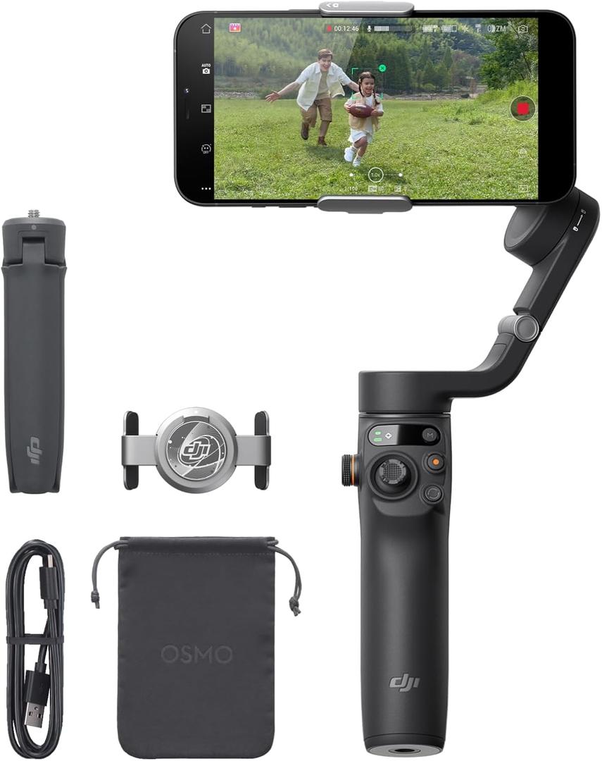 DJI Osmo Mobile 6 Smartphone Gimbal Stabilizer, 3-Axis Phone Gimbal, Built-In Extension Rod, Portable and Foldable, Android and iPhone Gimbal with ShotGuides, Vlogging Stabilizer, YouTube TikTok Video (Black)