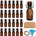 25Pcs 4 oz Amber round Mini Swing Top Glass Bottles with Stoppers Small Flip Top Bottles with Airtight Lids for Crafts Decoration Wedding Themed Party Favors (25)