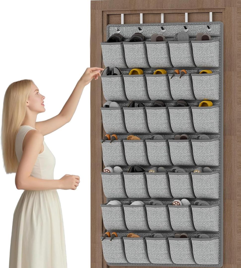 homyfort 35 Pockets Over the Door Shoe Organizer, Hanging Door Shoe Rack for Closet, Large Shoe Storage Holder Zapateras Organizer for Shoes (Black)