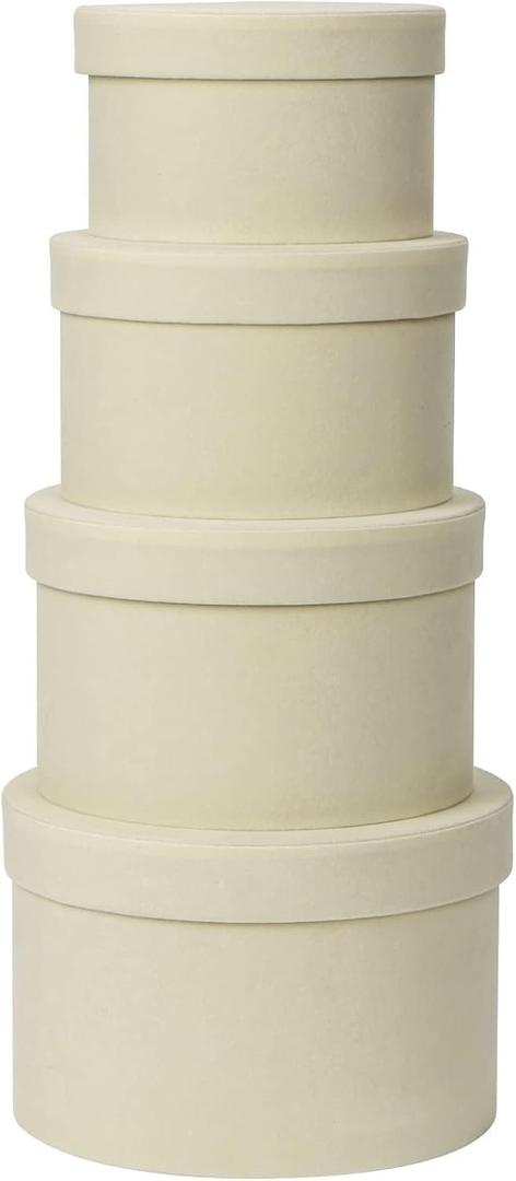 GnFlus Round White Gift Boxes with Lids for Presents Set of 4 Velvet Nesting Gifts Box for Arrangements Flowers Wedding Birthday Mothers Valentines Bridesmaid Christmas Party Anniversary